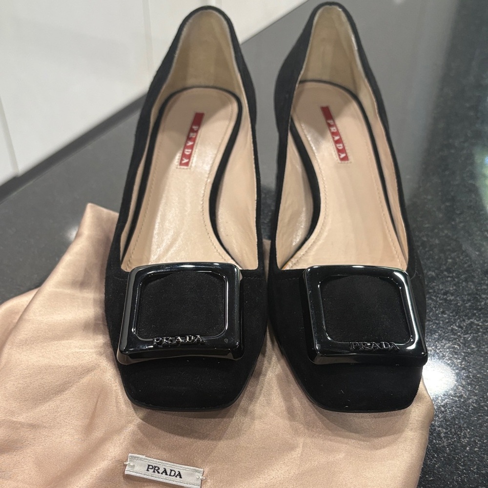 Prada Black Heels with Buckle Detail